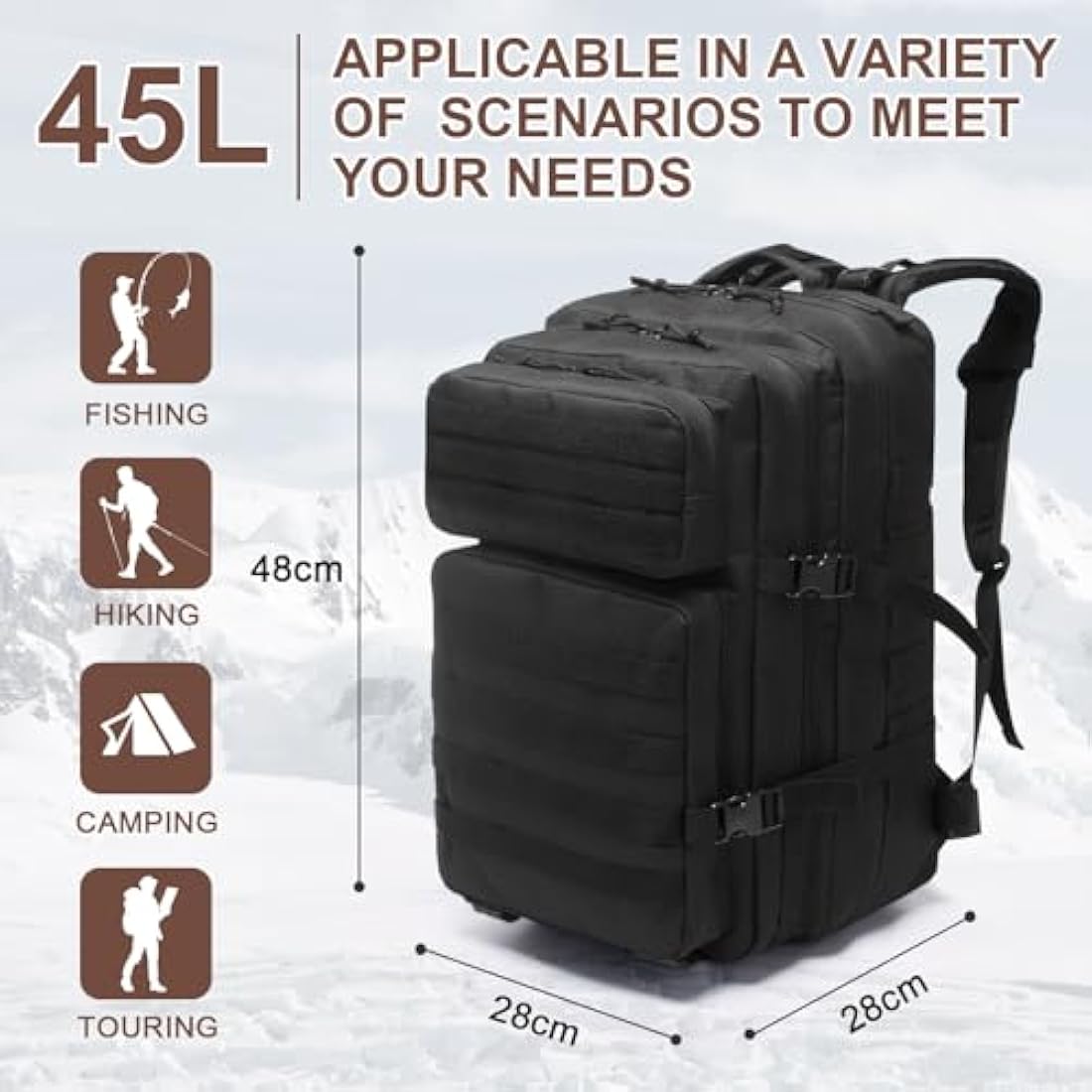 SHANNA 45L Military Tactical Backpacks, Large Capacity Hiking Camping Backpack, Waterproof Outdoor Sport Gym Travel Daypack Molle Army Rucksack 3 Day Bug Out Bag Survival Equipment for Men Women