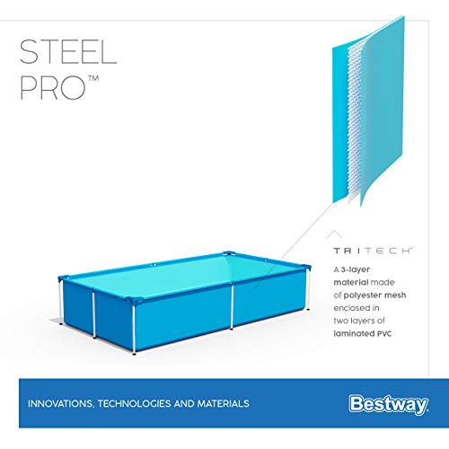 Bestway 56401 Steel Pro Pool | Swimming Pool, Rectangle Above Ground Fast Set Pool, Children’s Detachable Pool, Multiple Sizes, Blue, 221 x 150 x 43 cm