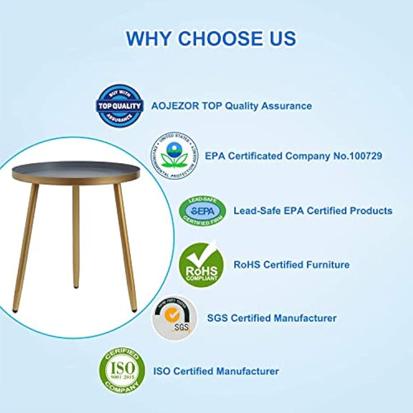 AOJEZOR Round Side Table, Metal End Table, Nightstand/Small Tables for Living Room, Accent Tables Cheap, Side Table for Small Spaces (White & Gold)