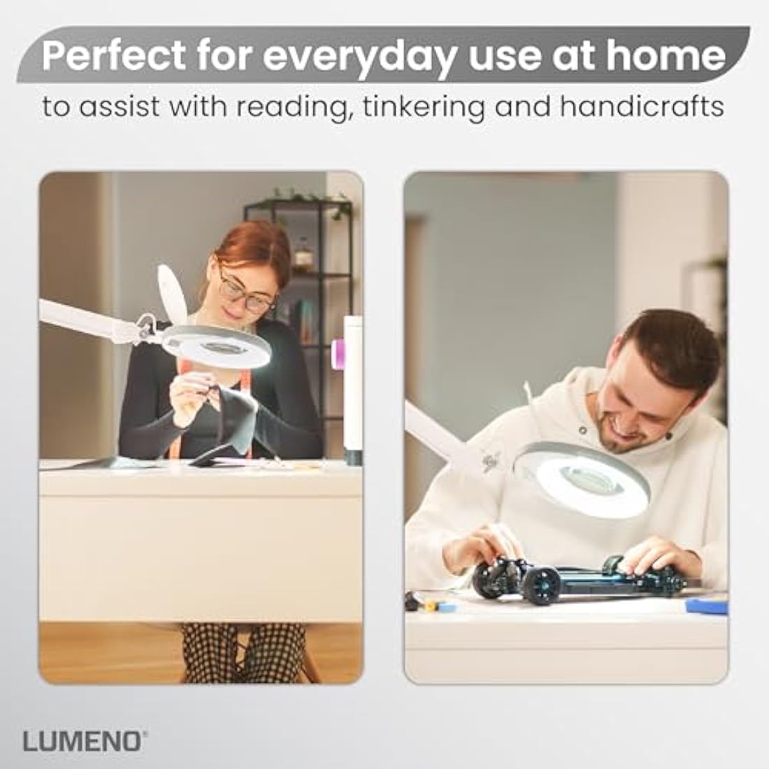 Lumeno 7213SW LED Magnifying lamp, 127 mm Glass Lens, 950 Lumen, 3 diopters, Workstation & Cosmetic lamp, for Beauty Salon, hobbyist, as Reading aid, Magnifying Glass with Table clamp