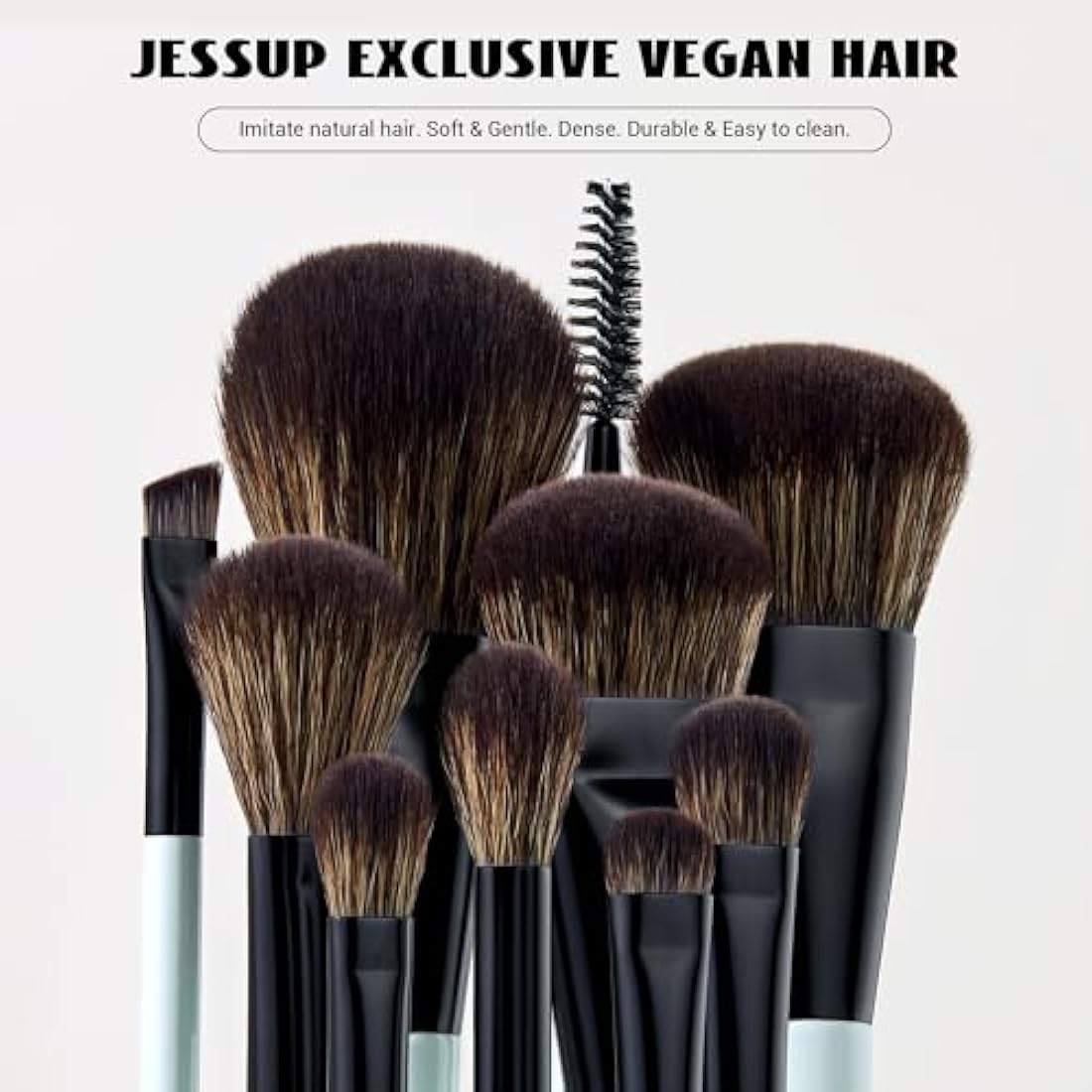 Jessup Makeup Brush Set 6pcs Double Sided Makeup Brushes Foundation Contour Blush Highlight Blending Eyebrow Brush Eyeshadow Brush, Vegan Make up Brushes Bright Cyan T501