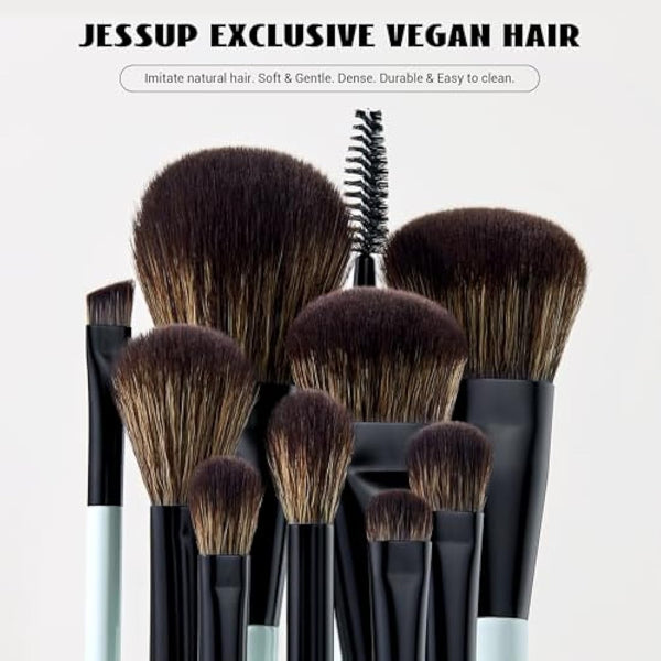 Jessup Makeup Brush Set 6pcs Double Sided Makeup Brushes Foundation Contour Blush Highlight Blending Eyebrow Brush Eyeshadow Brush, Vegan Make up Brushes Bright Cyan T501