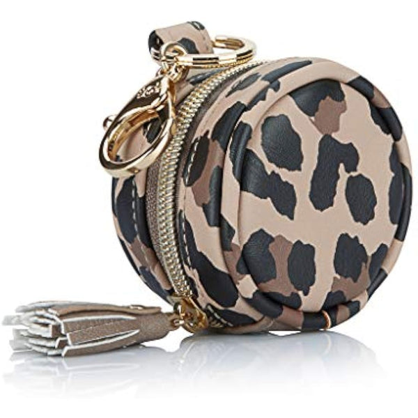 Itzy Ritzy Pacifier Case with Clip – Pacifier Charm Pod Includes Clasp to Easily Attach to a Diaper Bag or Purse; Measures 2.5” in Diameter and Holds 2 Pacifiers, Leopard