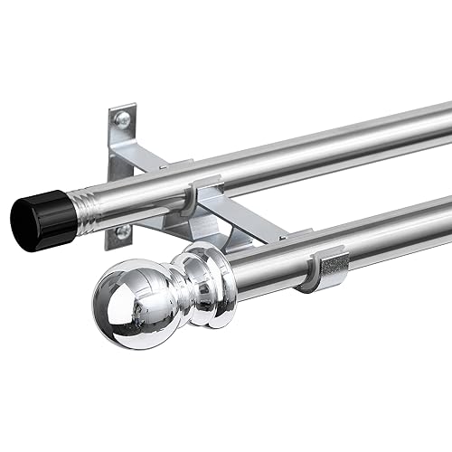INFLATION Double Curtain Rods for Windows 76-330 cm, 2.5 cm Heavy Duty Double Window Rods - Adjustable Decorative Silver Curtain Rod for Sliding Glass