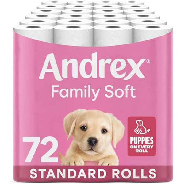 Andrex Family Soft Toilet Tissue 72 Rolls (Previously Andrex Gentle Clean) Gentle on your Family’s skin– Bulk Pack of 72 Toilet Rolls, FSC Certified