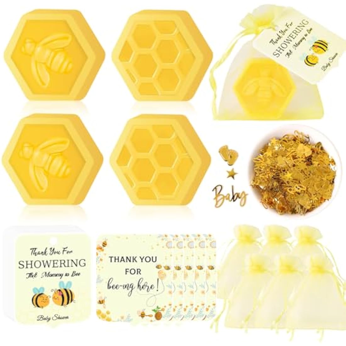 AIXIANG Bee Baby Shower Favors Honeycomb Soap with Organza Drawsting Favor Bags and Thank Cards for Gender Reveal Decorations, Party Favors,Guest Favors,Baby Shower Gifts