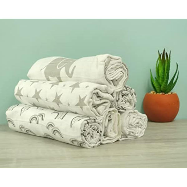 MuslinZ Muslin Squares - Muslin Cloths for Baby - Baby Burp Cloths - 6 Pack Muslins - Large 70x70cm - Boy, Girl, Unisex - Cotton - Absorbent & Breathable - Multi Use Newborn Cloths (Grey Prints)