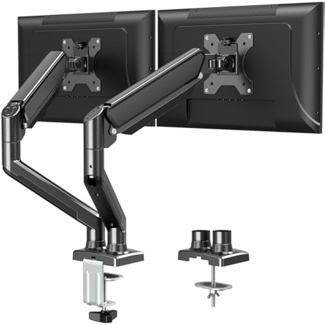 ELIVED Dual Monitor Arm Adjustable, Gas Spring Ergonomic PC Monitor Stand for Most 13-32 Inch Screens with VESA 75x75/100x100, with C-Clamp and Grommet Base, EV005