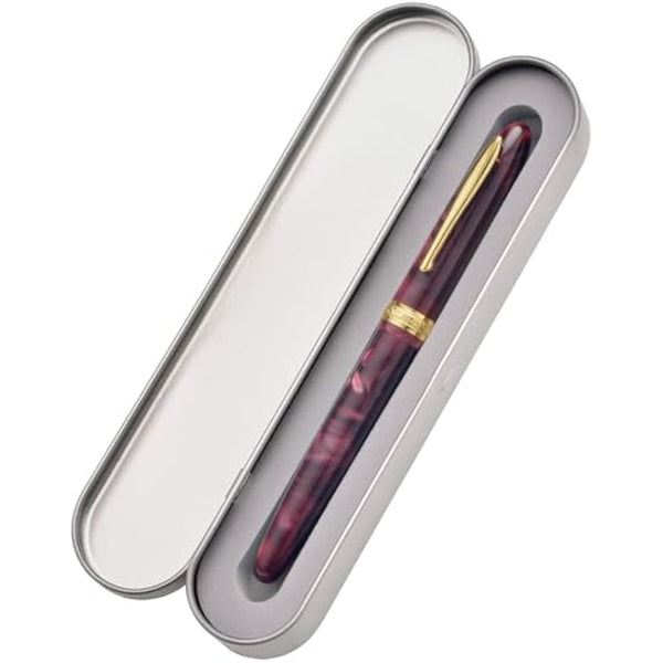 Hong Dian N9 Fountain Pen, Long Leaf Medium Point Gold Ornaments, Wine Red and Acrylic Design with Converter and Metal Pen Box