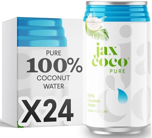 JAX COCO | 100% Pure Coconut Water | No Added Sugar, Low Calorie | Convenient On-the-Go Cans | Fresh from Volcanic Philippines regions | 24x 330ML Cans