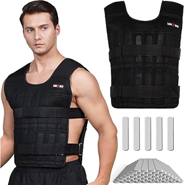 Adjustable Weighted Vest 44LB Workout Weight Vest Training Fitness Weighted Jacket for Man Woman (Included 96 Steel Plates Weights)