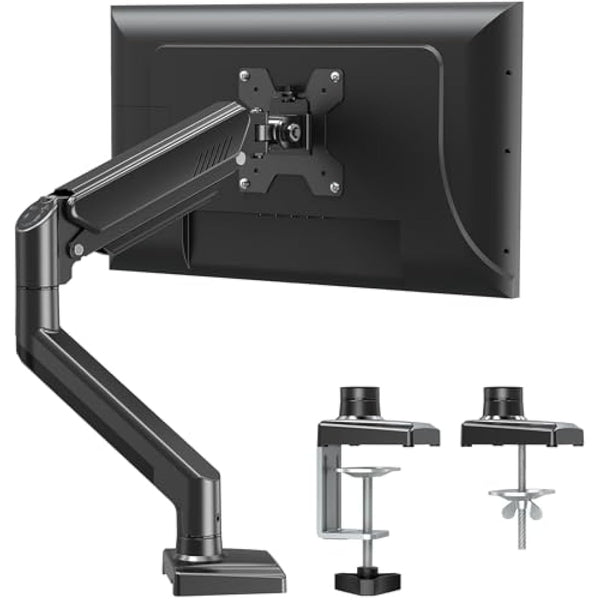 ELIVED Single Monitor Arm for Most 13-32 Inch Monitors with VESA 75x75/100x100mm up to 9KG, 360° Rotation Gas Spring Arm with C-Clamp and Grommet Base, Monitor Stand Mount EV004