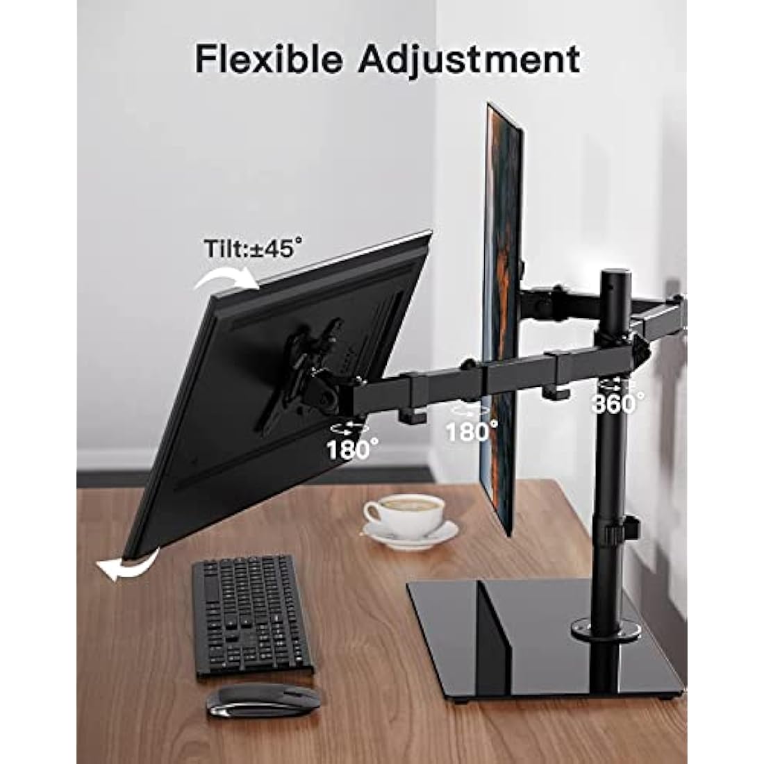 ErGear Dual Monitor Stand for 13”- 32” Screen, Freestanding Dual Arm Desk Mount with Sturdy Base, Adjustable Double Monitor Stand Hold 8KG/Arm