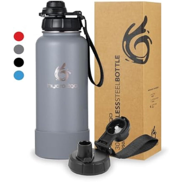 hydro2go Stainless Steel Water Bottle with Sports Lid – BPA-Free, Leak-Proof, Insulated Bottle for Sports & Outdoors, Keeps Drinks Cold 24h / Hot 12h (Quicksilver, 950 ml)