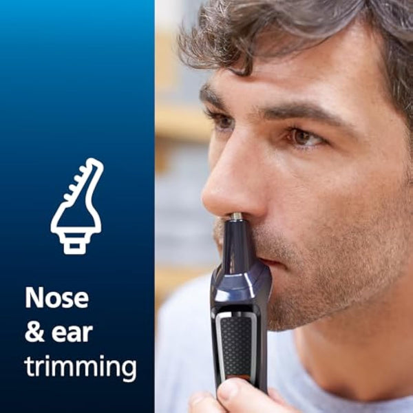 Philips 7-in-1 All-In-One Trimmer, Series 3000 Grooming Kit for Beard & Hair with 7 Attachments, Including Nose Trimmer, Self-Sharpening Blades, UK 3-Pin Plug-MG3720/33