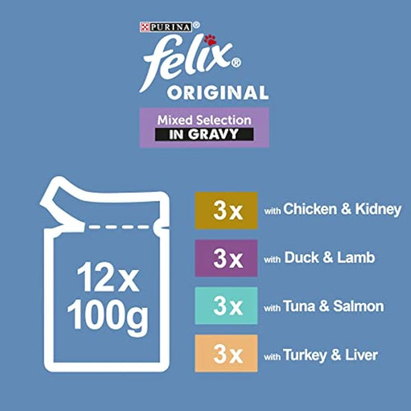 FELIX Original Mixed Selection in Gravy Wet Cat Food 12x100g (Pack of 4)
