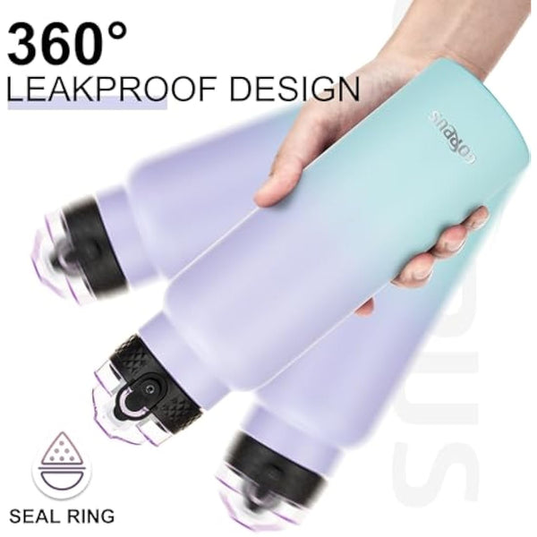 GOPPUS 750ml/26oz Stainless Water Bottle with Straw Double Wall Insulated Bottles with Strap Reusable Vacuum Thermal Flask Leakproof Keep Cold Drinks Bottles with Flip Top Lid for Men Women BPA Free