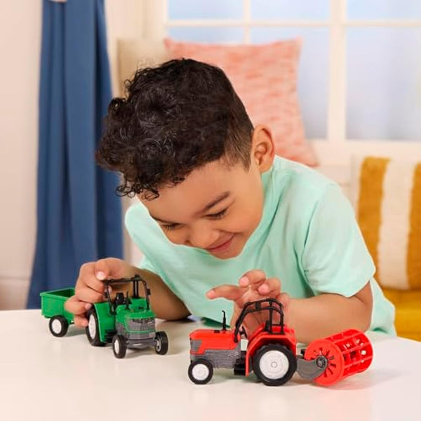 Driven - Micro Tractor - Green Toy Tractor with Light, Sound, & Detachable Trailer Farm Vehicle Toy for Kids 3+ (2 Pc)