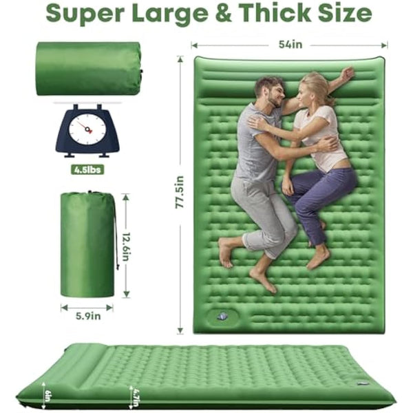 MAMBAKOTR Camping Air Bed 12-15CM Extra Thick, Reinforced Support Structure with Built-in Foot Pump and Pillow Portable Camping Sleeping Mat Air Mattress for Tent Backpacking Hiking Travel