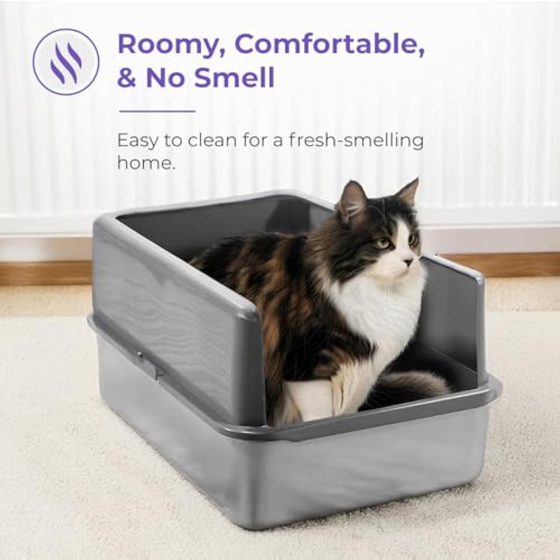 iPrimio Stainless Steel XL Cat Litter Box - Enclosed High-Sided Litter Box for Big Cats - Easy Cleaning, Odour-Resistant Pan - Durable Cat Tray with Smooth Surface, 23.5" x 15.5" x 6"