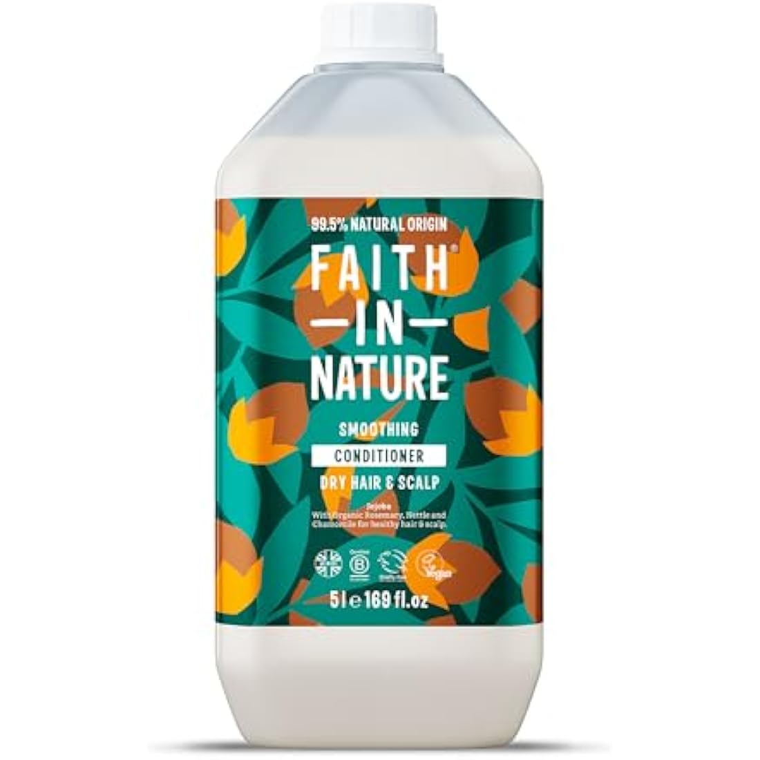 Faith In Nature Natural Jojoba Conditioner, Smoothing for Dry Hair & Scalp, Vegan & Cruelty Free, No SLS, Silicones or Parabens, 5L Refill Pack