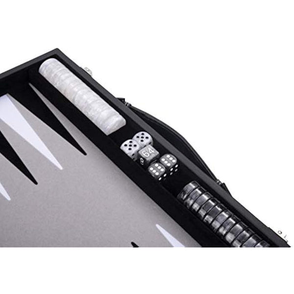 Engelhart - 250509 - Large Luxury Backgammon 18 Inches - 45 cm - Faux Leather & Felt Inlay - Pearl Dice & Chips + 2 Cups - Strategy Game - Pro & Leisure