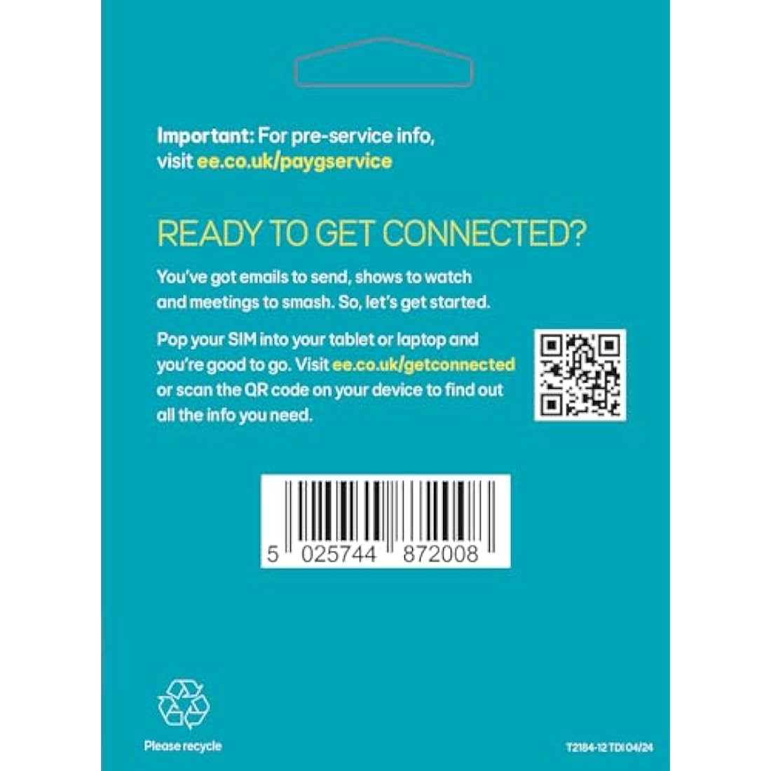 EE PAYG SIM card preloaded with 120GB of Data