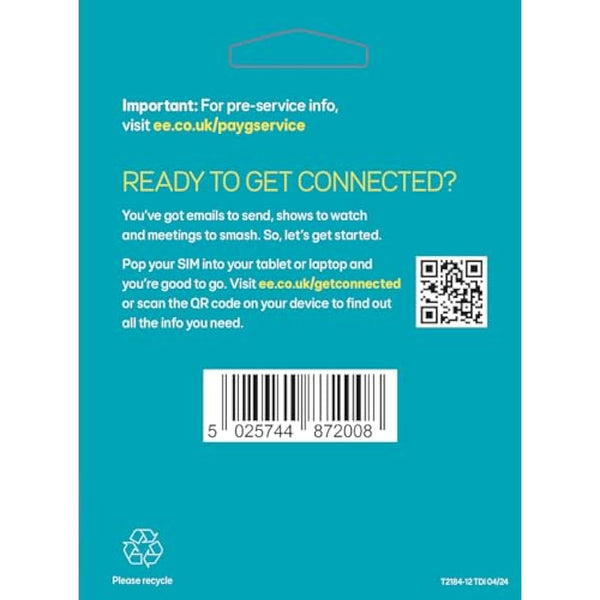 EE PAYG SIM card preloaded with 120GB of Data