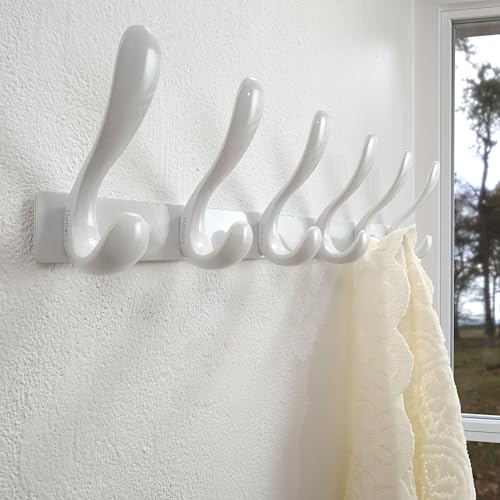 HONSKY Wall Mouted Coat Hooks- Stylish,44cm Metal Coat Rack Wall Mounted,Heavy Duty 6 Hooks Wall Coat Hook for Hanging Coat,Clothes,Hat,Jacket,White(2
