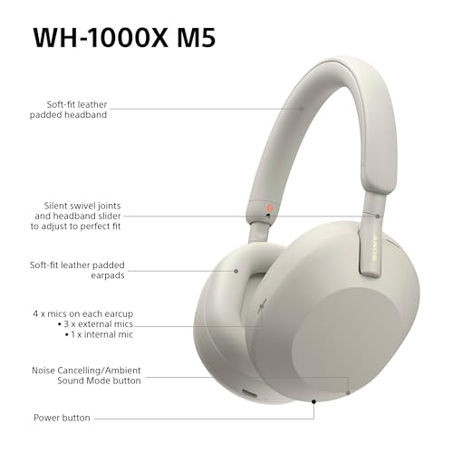 Sony WH-1000XM5 Hard Case Premium Noise Cancelling Wireless Over-Ear Headphones, Bluetooth, Clear Call Quality, Hi-Res Audio, Up to 30hr Battery Life, Includes Hard Case, iOS & Android - Black