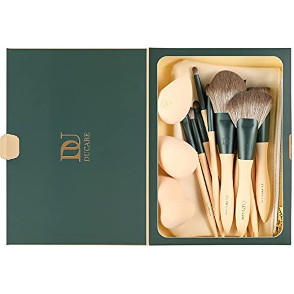 DUcare 14 Pcs Makeup Brush Set - File Series Extremely Comfortable Brown Hair Professional Kabuki Gift Pack