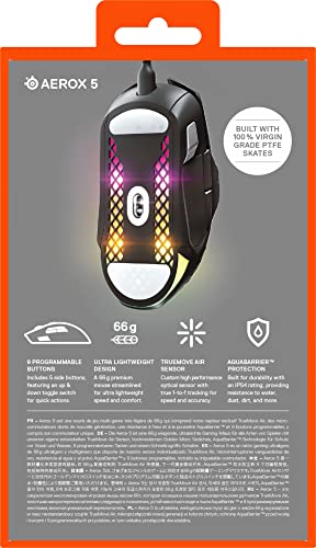 SteelSeries Aerox 5 Wireless - Holey RGB Gaming Mouse - Ultra-lightweight Water Resistant Design - 9 Buttons - Lag-free 2.4GHz / Bluetooth Wireless - 18K DPI TrueMove Air Optical Sensor