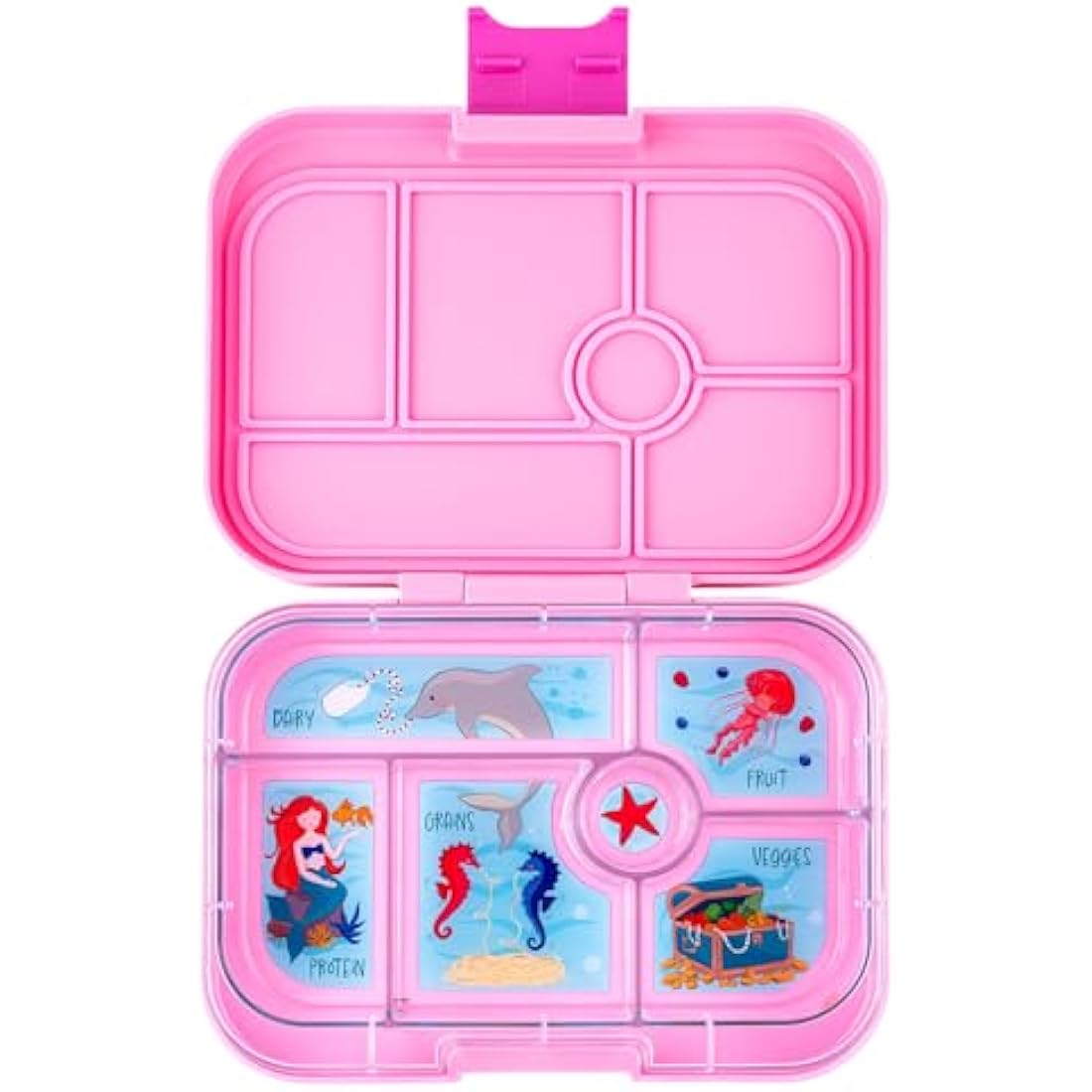 yumbox Original Leakproof Kids Bento Lunch Box, 5 Compartments + Dip Well, Easy-Open Latch, Portion Control, Removable Illustrated Tray, Ages 3-7 (Power Pink (Mermaid Tray))