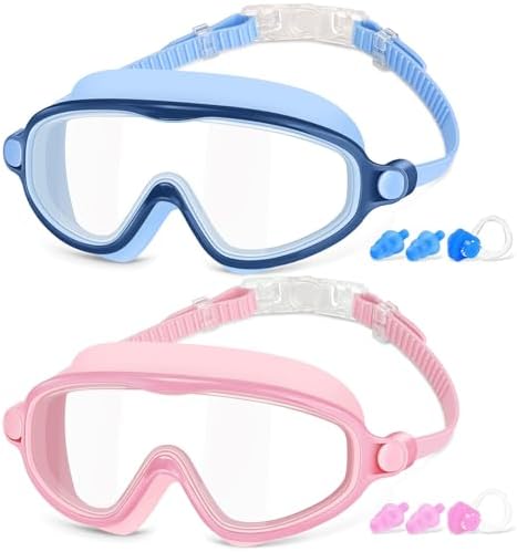 COOLOO Kids Swimming Goggles, 2 Pack Kids Goggles Childrens Swimming Goggles for Age 4-14 Wide Vision Anti-Fog UV Protection Waterproof 180° HD Vision for Junior Boys Girls