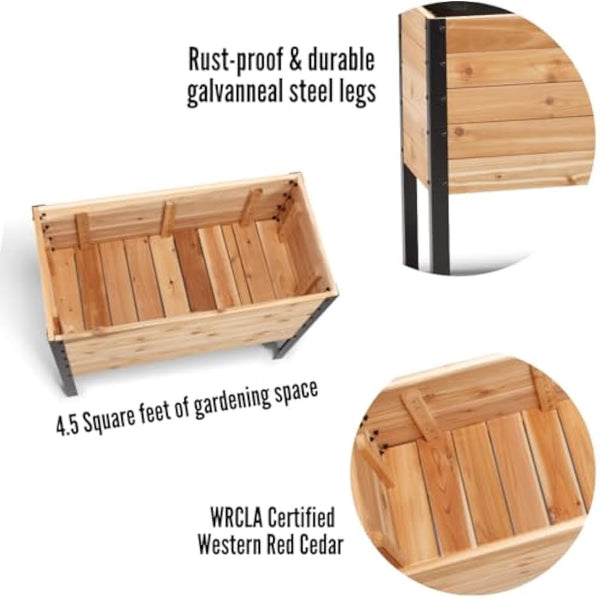 EARTH ELEVATED 100% Canadian Cedar Wood Elevated Garden Bed for Gardening - Planter Pot to Grow Herbs Flowers, and Vegetables at Home Indoor and Outdoor Patio Balcony Deck - 18” x 36” x 30”