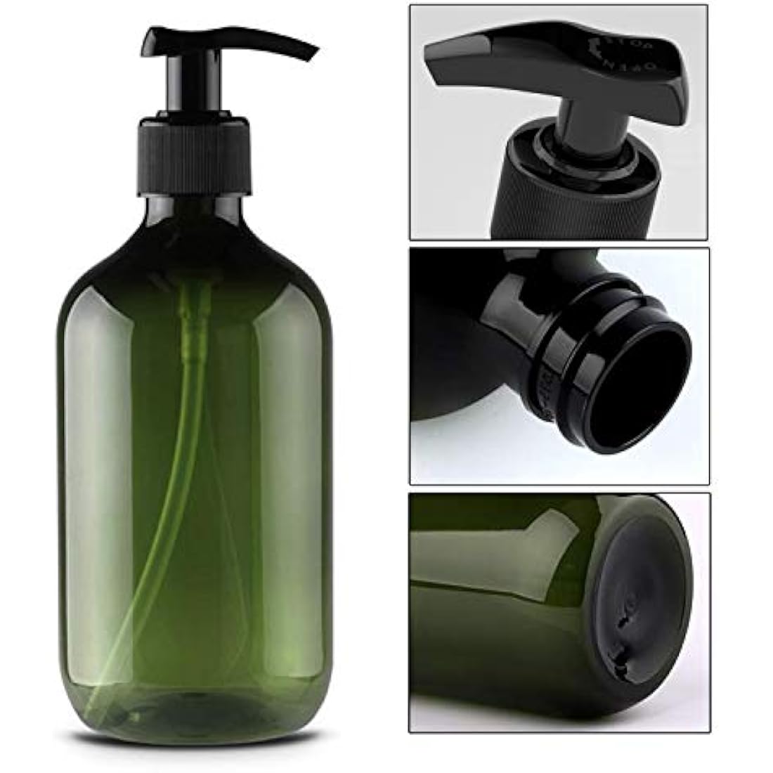 Alledomain 2PCS 500ml/17oz Empty Refillable Plastic Lotion Pump Bottles, Shampoo Body Washing Cream Shower Gel Storage Holder Container Toiletries Liquid Dispenser (Brown & Green)