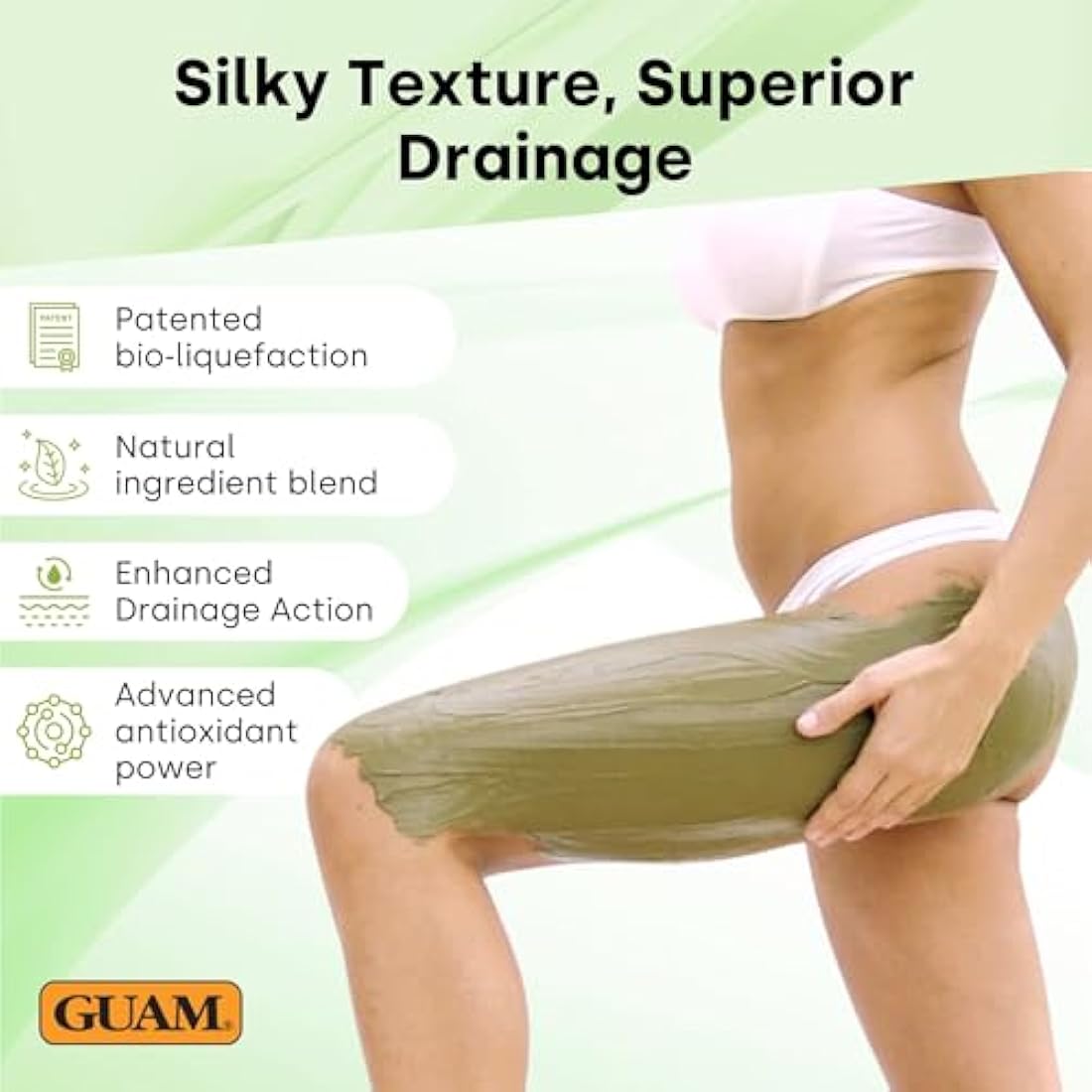 GUAM Cellulite Seaweed Mud Dren Plus for Legs, Buttocks & Arms - 500g Anticellulite Body Mask Target Fat Deposits, Swelling and Signs of Aging - Slimming, Skin Firming Antioxidant Cellulite Remover