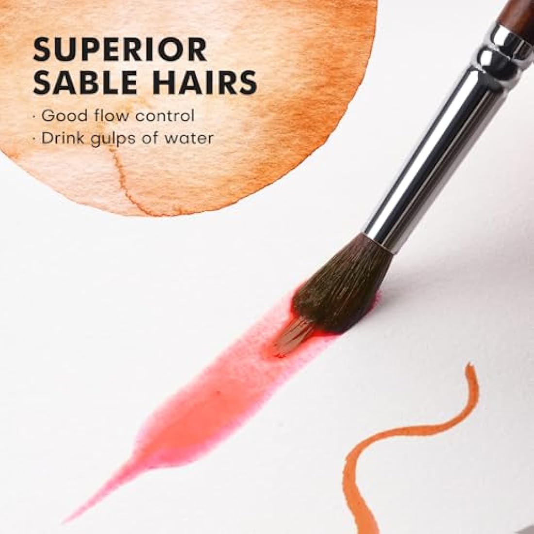 Fuumuui Professional Watercolour Brushes 4Pcs with Patented Design, Extended Needle Point Synthetic Long Pinhead, Kolinsky Sable Body for Fine Detailing - Watercolour Acrylic Gouache Inks Painting