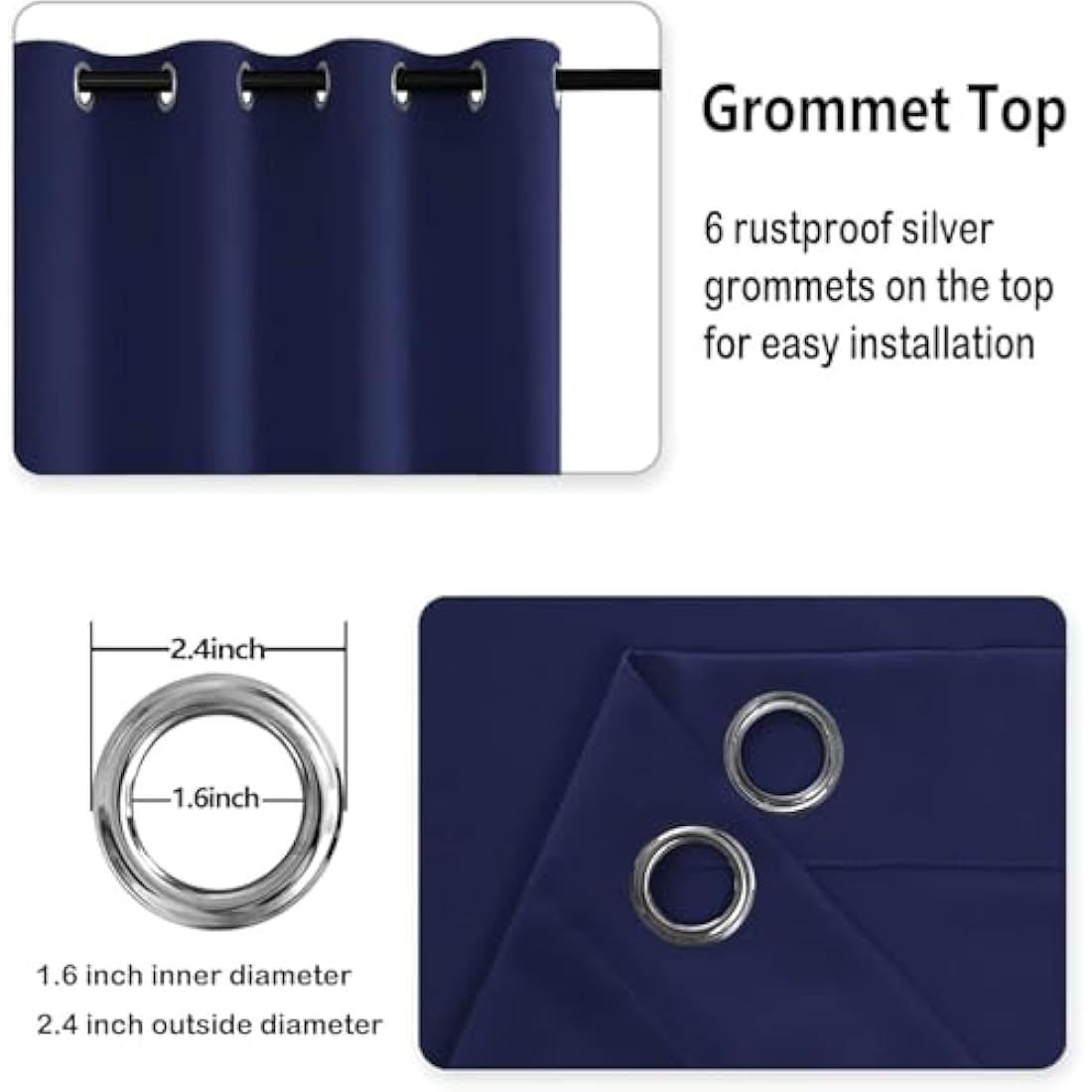 DWCN Navy Blue Blackout Curtains with Tiebacks for Bedroom Thermal Insulated Solid Eyelet Curtains for Living Room,2 Panels,66" Wide x 72" Drop