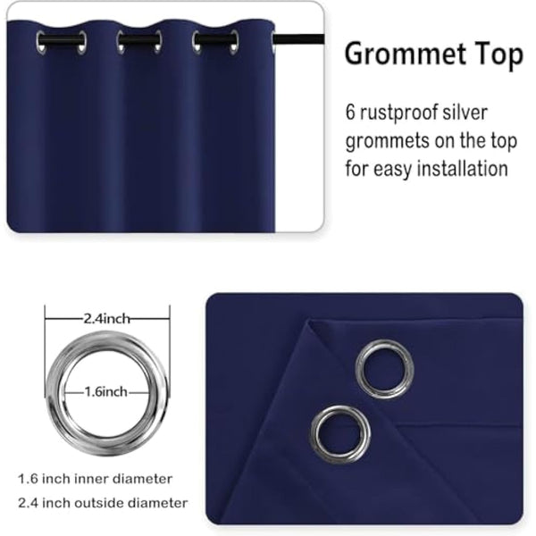 DWCN Navy Blue Blackout Curtains with Tiebacks for Bedroom Thermal Insulated Solid Eyelet Curtains for Living Room,2 Panels,66" Wide x 72" Drop