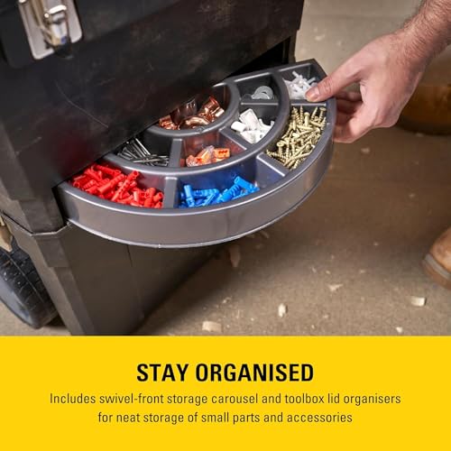 STANLEY Mobile Work Centre Toolbox, 2-in-1 Rolling Workshop with Stackable Units, Removable Toolbox, and Swivel Storage Carousel, 1-93-968