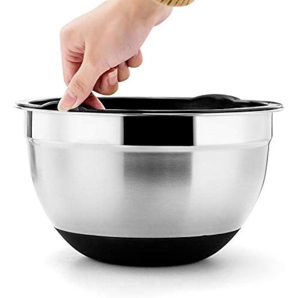 HaWare Mixing Bowls Set of 6, 100% Stainless Steel Nesting Bowls Set with Lids, Mirror Finish & Silicone Bottom, (Bright Colors), Heavy Duty & Dishwasher Safe - 4.5/3/2.5/1.5/1.2/0.7QT