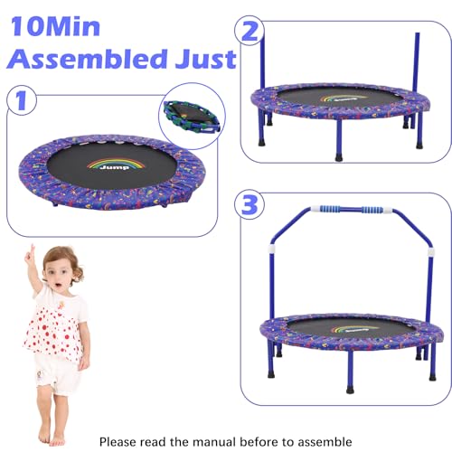 36-Inch Trampoline for Kids Mini Trampoline with Adjustable Handle and Safety Padded Cover Foldable Toddler Trampoline Indoor & Outdoor Rebounder