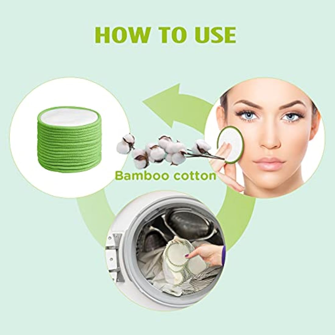 16Pcs Reusable Face Makeup Remover Pads 100% Organic Cotton Pads Cleaning Face Wipes Cloth Washable Face Round Cotton with Laundry Net Bag and Fashionable Metal Box Suit for Adults and Kids