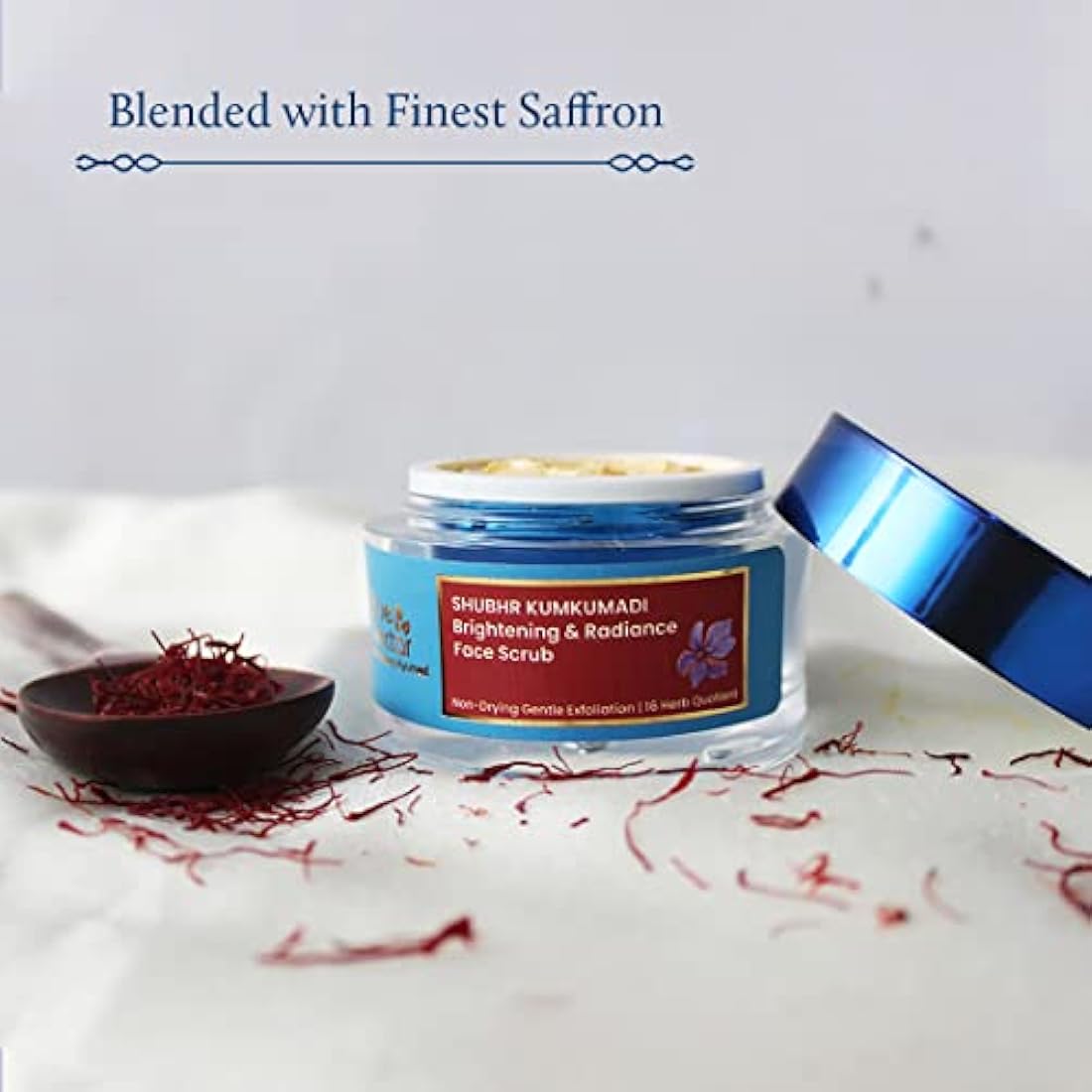 Blue Nectar Saffron Face Scrub for Glowing Skin by Exfoliating Face Scrub | Gentle Ayurvedic Kumkumadi Oil Tan Remover for Refreshing Sun-exposed Skin (16 Herbs, 50g)