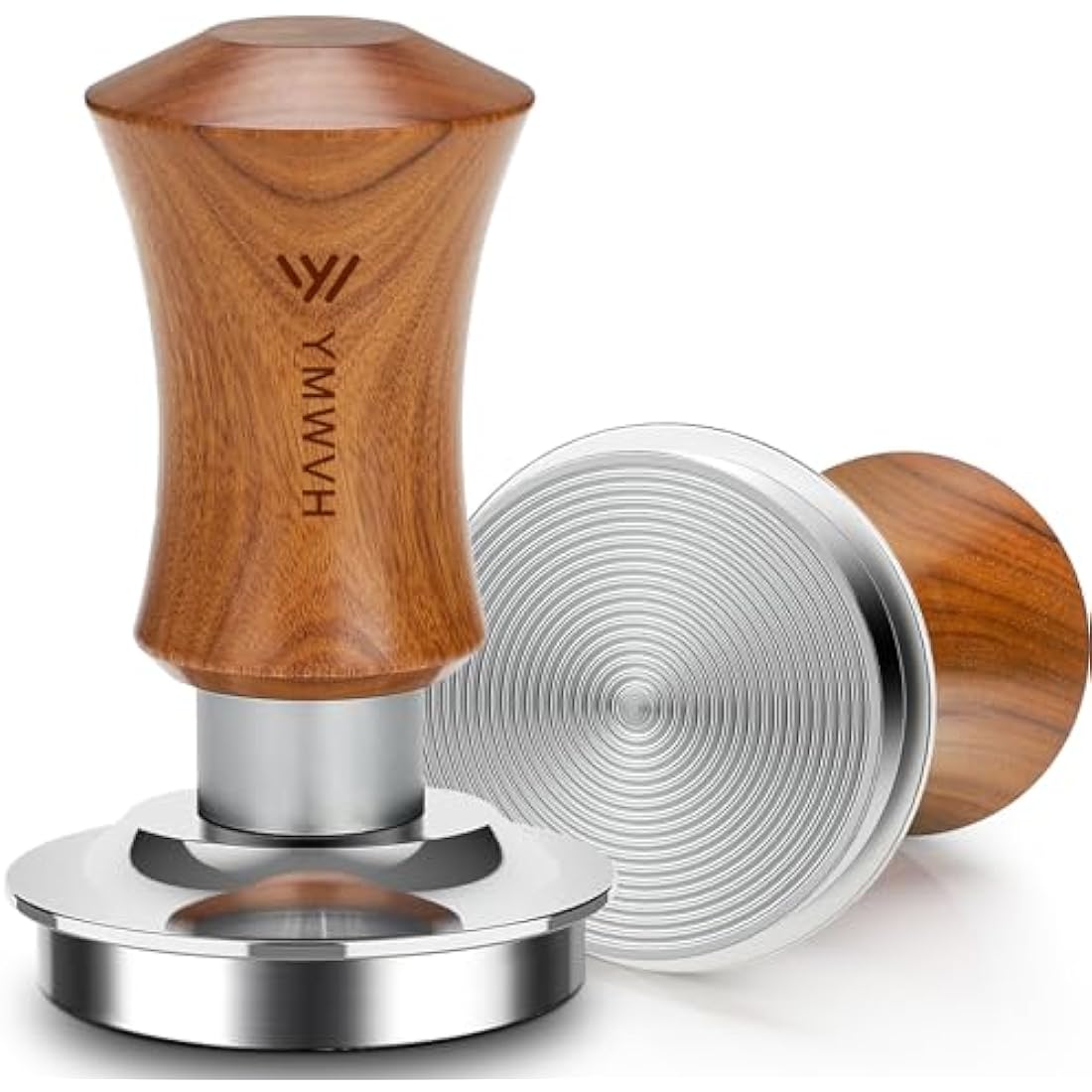Espresso Tamper, 53.3MM 2 Spring-Loaded Calibrated Tamper with Stainless Steel Ripple Base, Walnut Wooden-Handle Tamper Compatible with Breville 54mm Portafilter