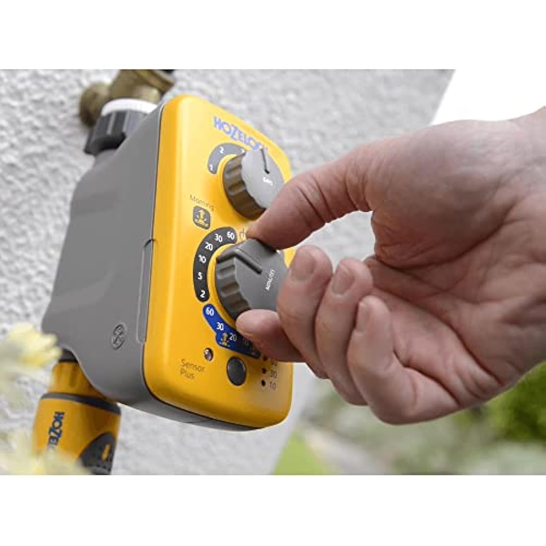HOZELOCK - Watering Timer Sensor Controller Plus : Automatic and Easy Watering with its Light Sensor, Adjustable Watering at Sunrise and/or Sunset, Manual Watering Function [2214 0000]