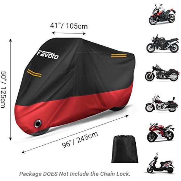 Favoto Improved Version Motorcycle Cover All Season 210D Waterproof Outdoor 96.5" Motorbike Garage Cover Winter-proof with 2 Windproof Buckles 245 cm x 105 cm x 125 cm