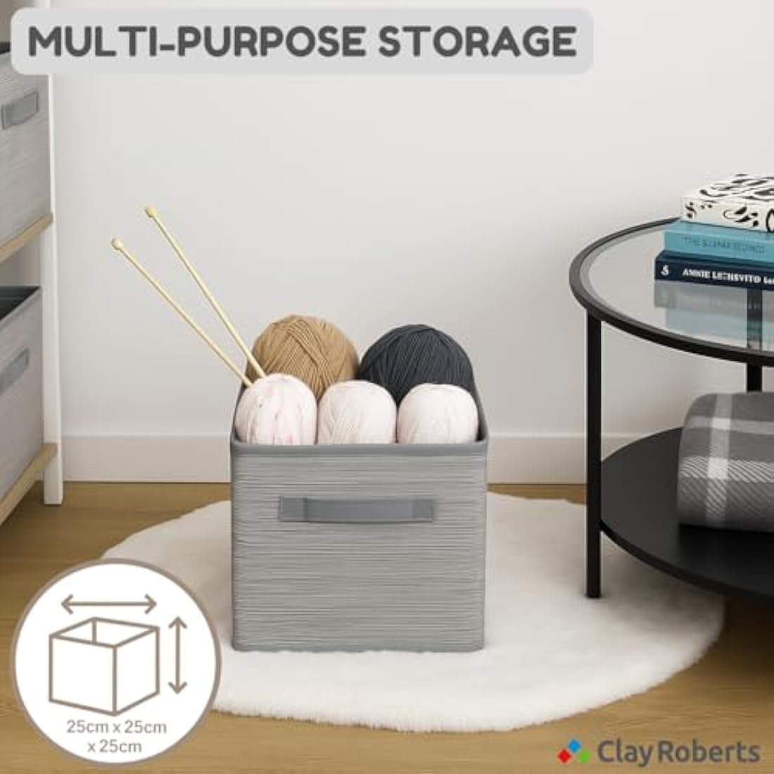 Clay Roberts Storage Cubes, Storage Boxes, Pack of 4, Grey, Fabric Basket Set for Storage Units, 25cm x 25cm x 25cm, Grey Baskets, Boxes, Box, Unit Cubes