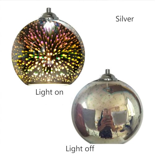 KRUIHAN 3D Firework Light Glass Pendant Light Shade Hanging Ceiling Lights E27 Base Coloured Chandelier for Bedroom,Living Room,Kitchen,20CM(Silver)